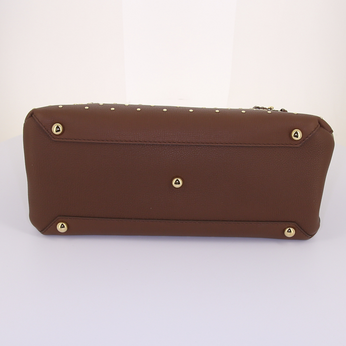 Borsa Burberry The Banner modello medio in pelle marrone con decoro di borchie e tela Haymarket - Detail D5