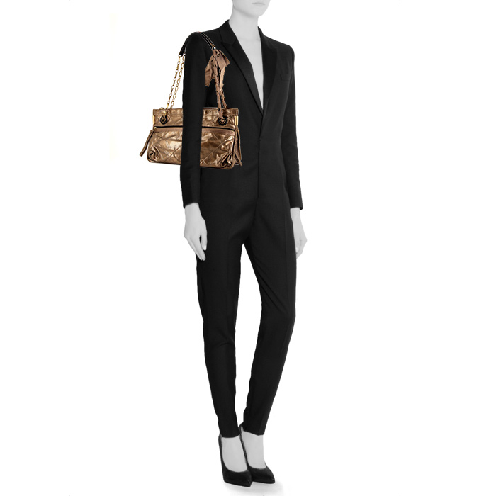 Lanvin Happy bag worn on the shoulder or carried in the hand in golden brown quilted leather - Detail D1