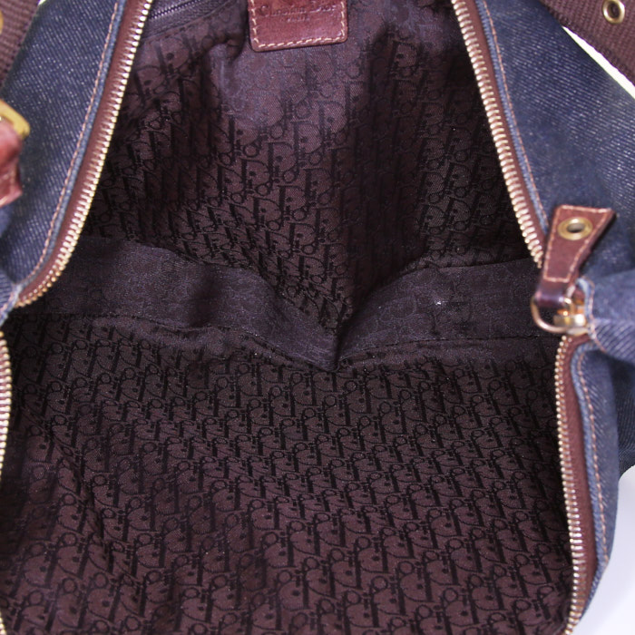 Dior Street Chic shoulder bag in blue denim canvas and brown canvas - Detail D2