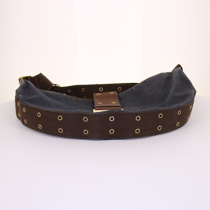 Dior Street Chic shoulder bag in blue denim canvas and brown canvas - Detail D4