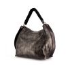 Marni shopping bag in silver leather and black canvas - 00pp thumbnail