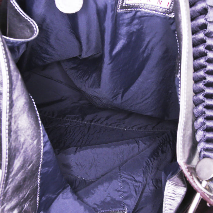 Shopping bag Marni in pelle argentata e tela nera - Detail D2