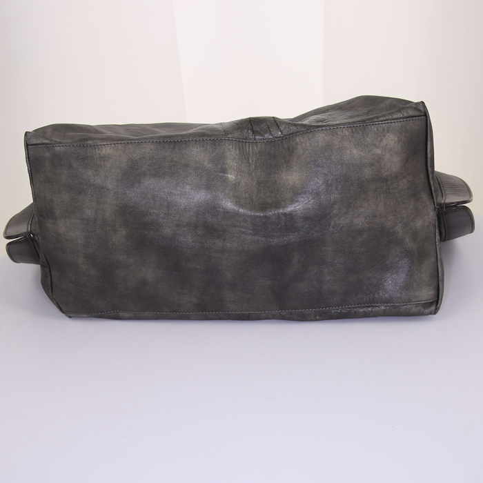 Sac cabas Marni en cuir argenté et toile noire - Detail D4