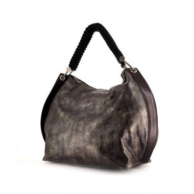 Bolso Cabás Marni en cuero plateado y lona negra