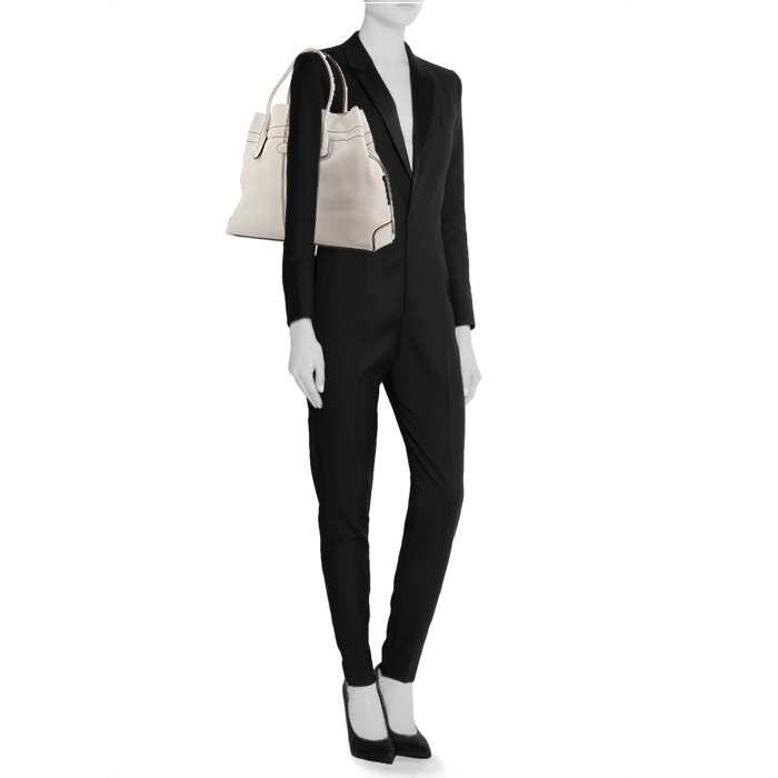 Sac cabas Tod's D-Bag en cuir grainé blanc - Detail D1