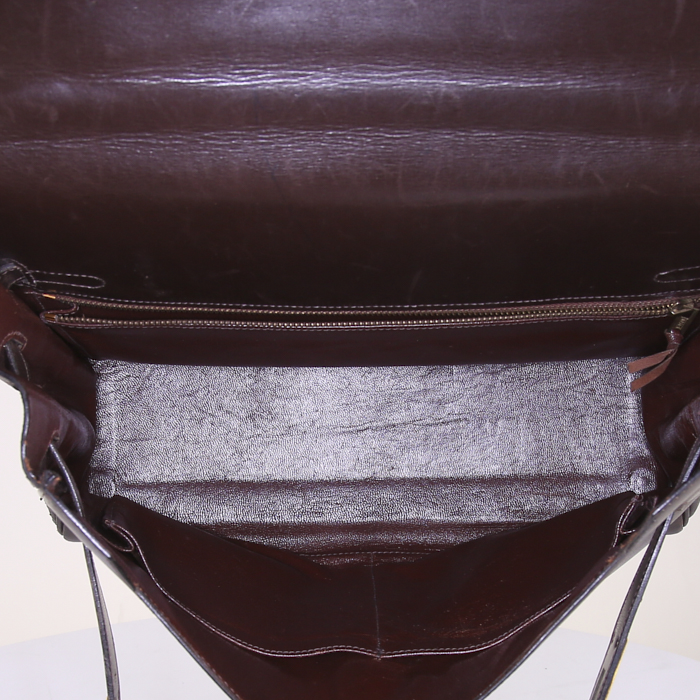 Hermes Monaco handbag in brown box leather - Detail D2