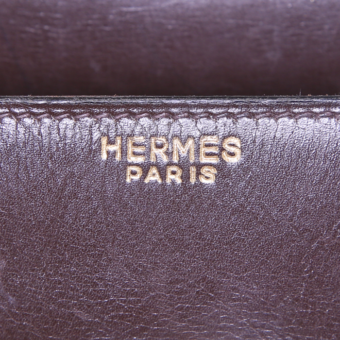 Hermes Monaco handbag in brown box leather - Detail D3