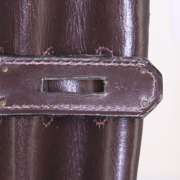 Hermes Monaco handbag in brown box leather - Detail D4