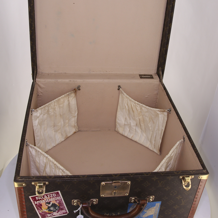 Maleta para el sombrero Louis Vuitton en lona Monogram revestida marrón y cuero natural - Detail D2