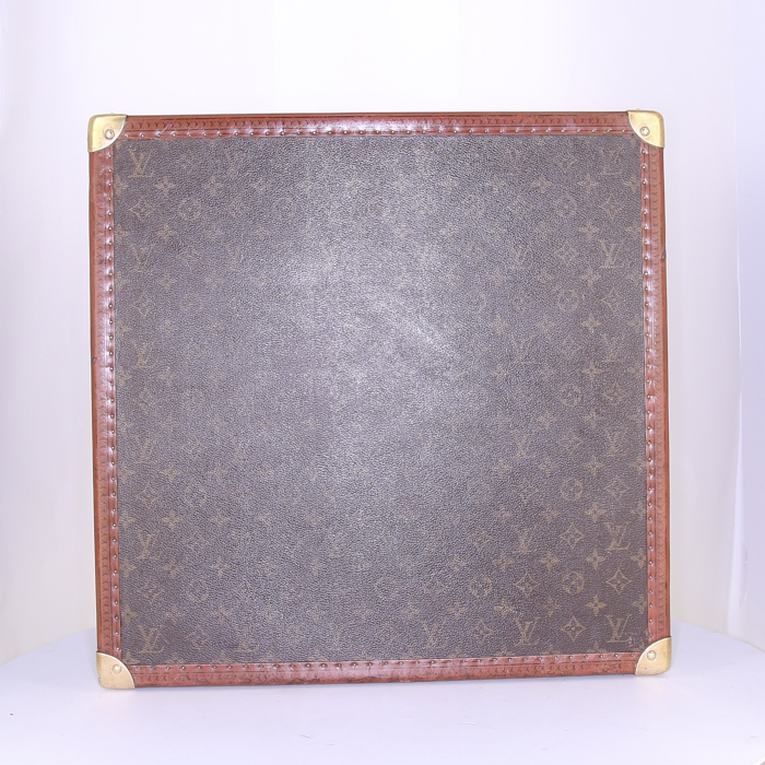 Baule del cappello Louis Vuitton in tela monogram cerata marrone e pelle naturale - Detail D4