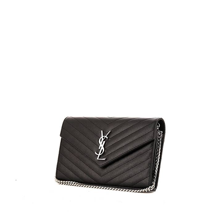 Saint Laurent Paris Black Chevron Leather Wallet on Chain Yves Saint Laurent