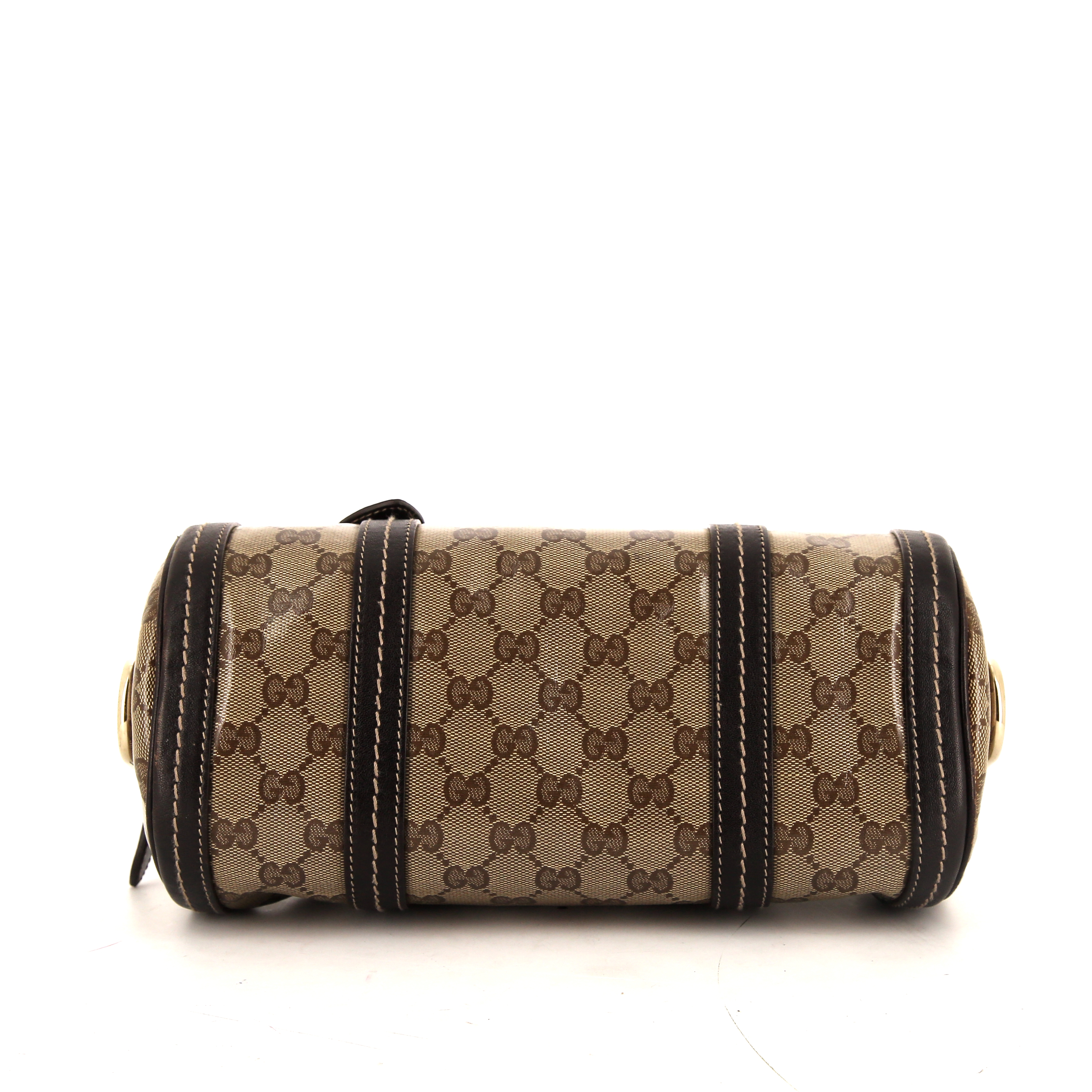 Gucci Princy handbag in beige monogram canvas and brown leather - Detail D4