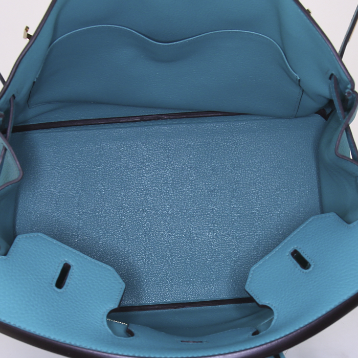 Bolso de mano Hermes Birkin 35 cm en cuero taurillon clémence Bleu Paon - Detail D2