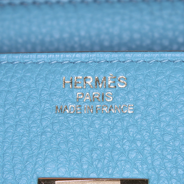 Sac à main Hermes Birkin 35 cm en cuir taurillon clémence Bleu Paon - Detail D3