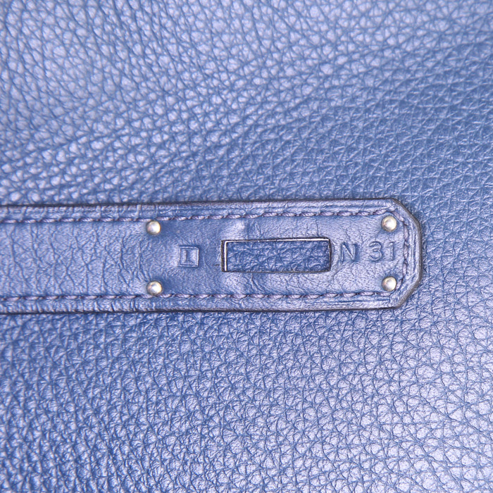 Sac à main Hermes Kelly 35 cm en cuir bleu-foncé - Detail D5
