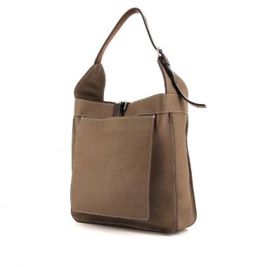 Bolso para llevar al hombro Hermes Marwari en cuero togo marrón etoupe y cuero marrón