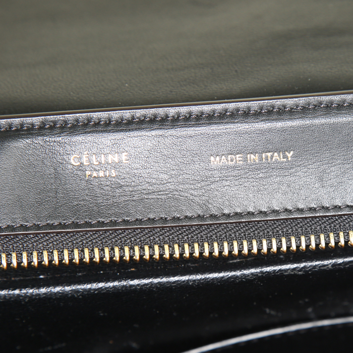 Celine  Trapeze medium model  handbag  in dark blue and grey suede  and black leather - Detail D4