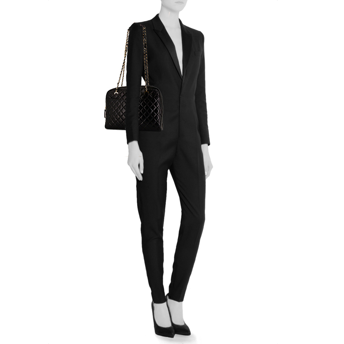 Sac shopping Chanel Grand Shopping en cuir noir - Detail D1