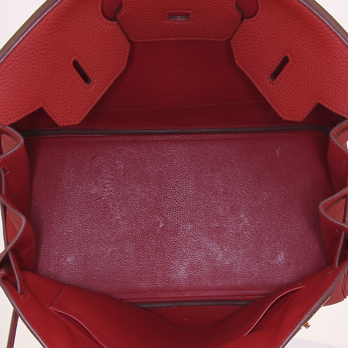 Bolso de mano Hermes Birkin 35 cm en cuero taurillon clémence rojo - Detail D2