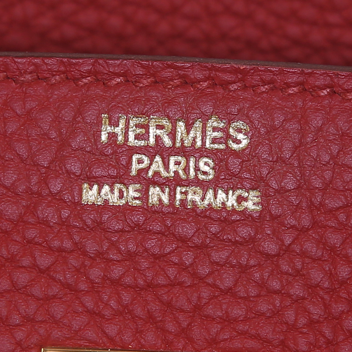 Bolso de mano Hermes Birkin 35 cm en cuero taurillon clémence rojo - Detail D3