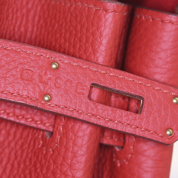 Sac à main Hermes Birkin 35 cm en cuir taurillon clémence rouge - Detail D4