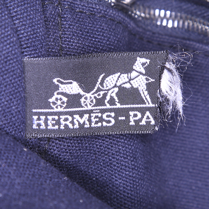 Shopping bag Hermes Toto Bag - Shop Bag modello piccolo in tela nera e blu marino - Detail D3