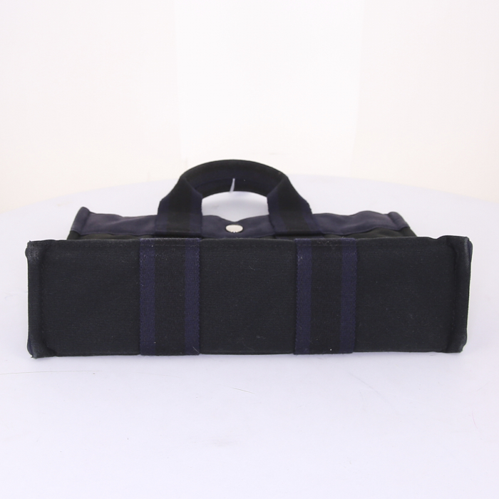 Hermes Toto Bag - Shop Bag small model shopping bag in black and navy blue canvas - Detail D4