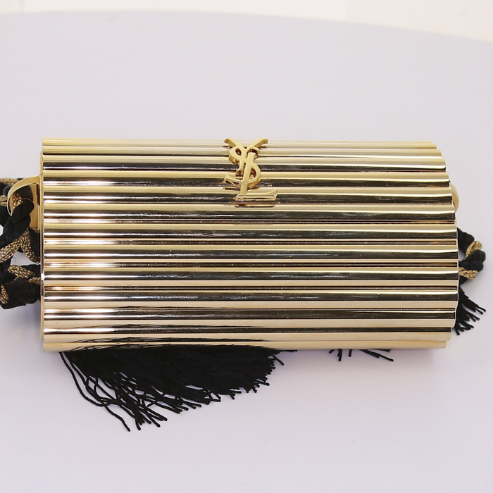Saint Laurent Opyum Box shoulder bag in gold metal - Detail D4