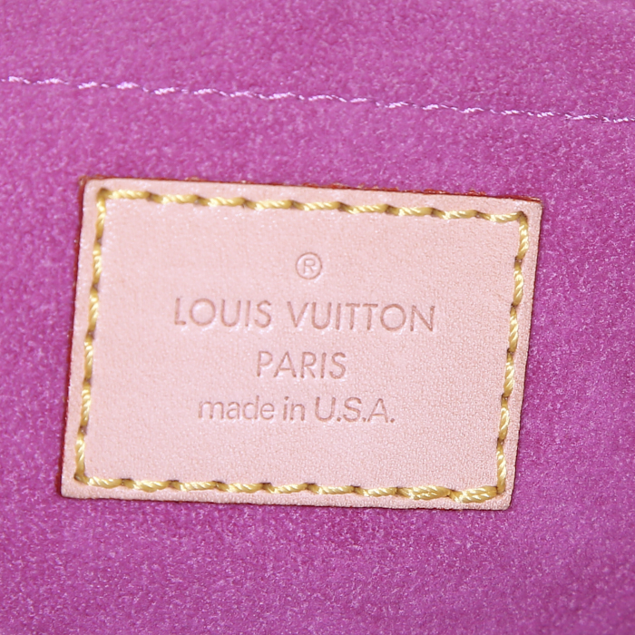 Borsa da spalla o a mano Louis Vuitton Pleaty in tela denim monogram rosa e pelle naturale - Detail D3