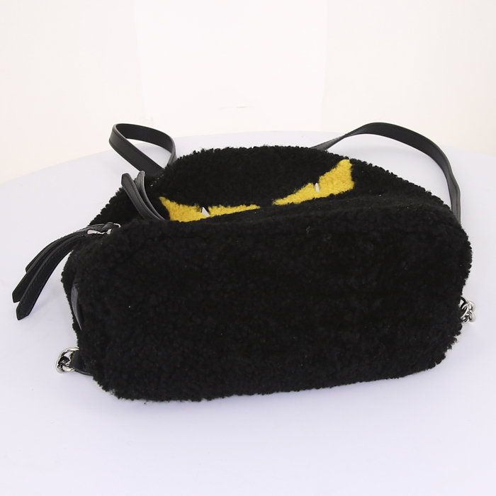 Mochila Fendi Bag Bugs modelo pequeño en lana negra y cuero negro - Detail D4