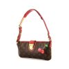 Bolsito de mano Louis Vuitton Pochette accessoires en lona Monogram marrón y cuero rojo - 00pp thumbnail