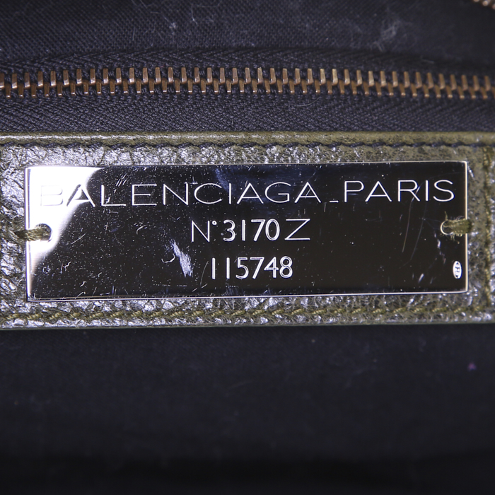 Sac à main Balenciaga Classic City en cuir vert-kaki - Detail D4