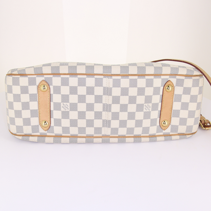 Louis Vuitton large model handbag in azur damier canvas and natural leather - Detail D5