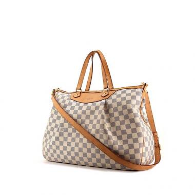 Sac à main Louis Vuitton grand modèle en toile damier azur et cuir naturel
