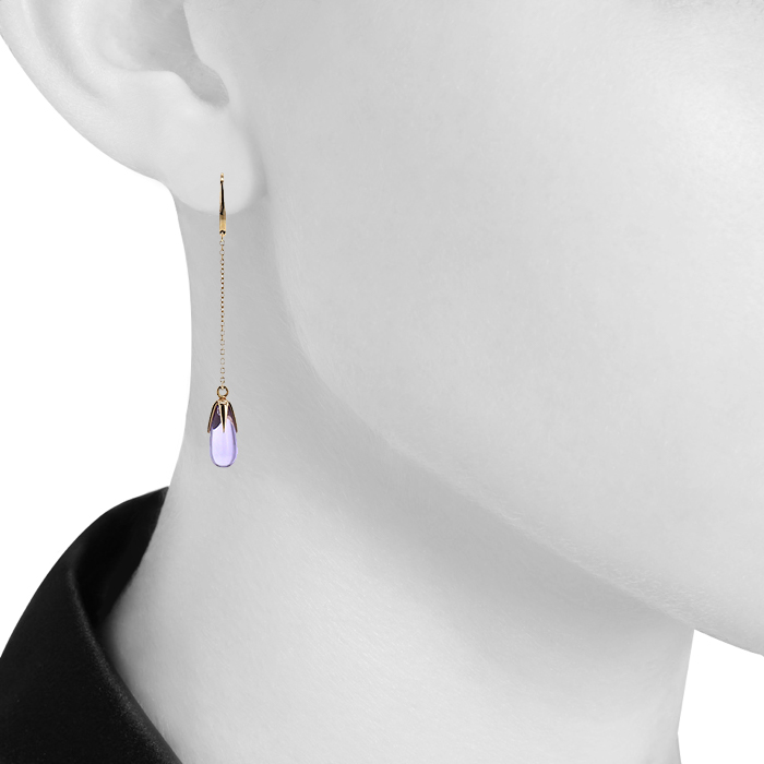 Pomellato Veleno pendants earrings in pink gold, amethyst and smoked quartz - Detail D1