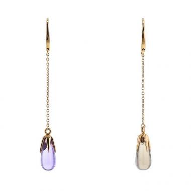 Pendientes colgantes Pomellato Veleno en oro rosa,  amatista y cuarzo ahumado