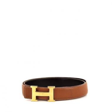 Ceinture Hermès en cuir togo gold et cuir box noir