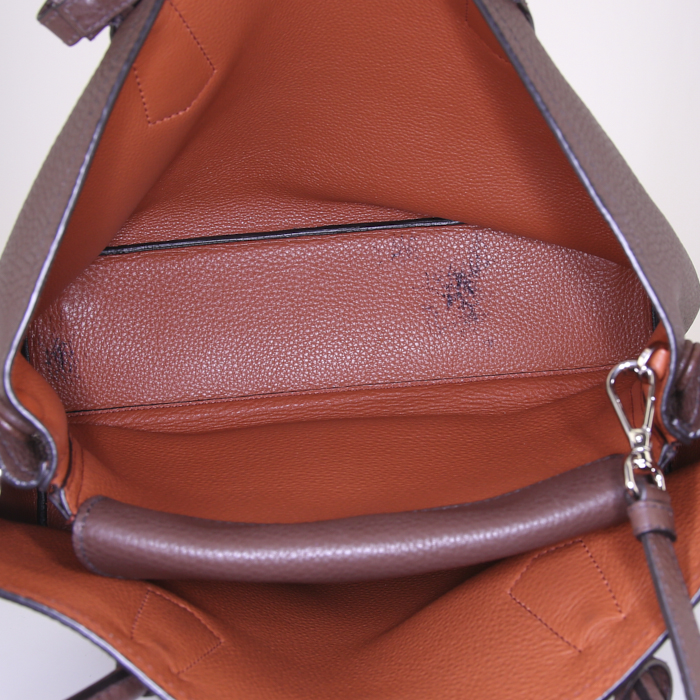 Prada Double shopping bag in brown grained leather - Detail D3