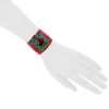 Bracelet manchette Hermès taille XL en palladium,  émail rouge et émail vert - Detail D1 thumbnail