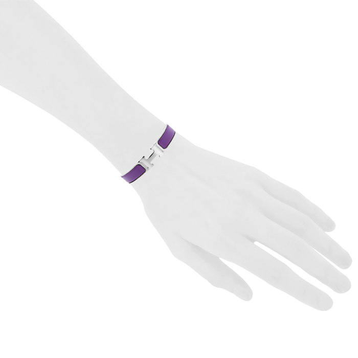 Opening Hermes Clic Clac small model bracelet in palladium and enamel - Detail D1