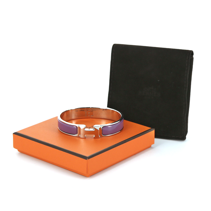Opening Hermes Clic Clac small model bracelet in palladium and enamel - Detail D2