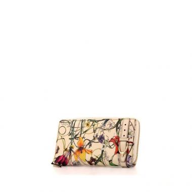 Portafogli Gucci in pelle beige con decoro floreale