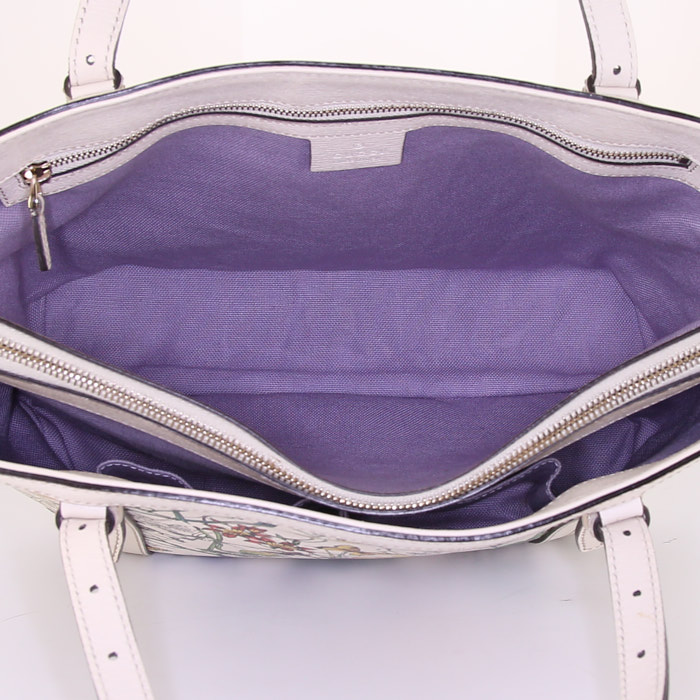 Shopping bag Gucci Nice in tela a fiori e pelle beige - Detail D2