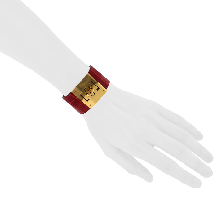 Bracciale Hermès Extrême in oro placcato e pelle rossa - Detail D1