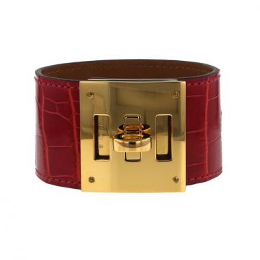 Bracelet Hermès Extrême en plaqué or et cuir rouge