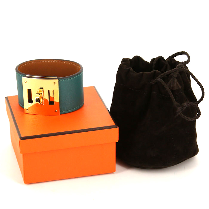 Bracciale Hermès in pelle verde e oro placcato