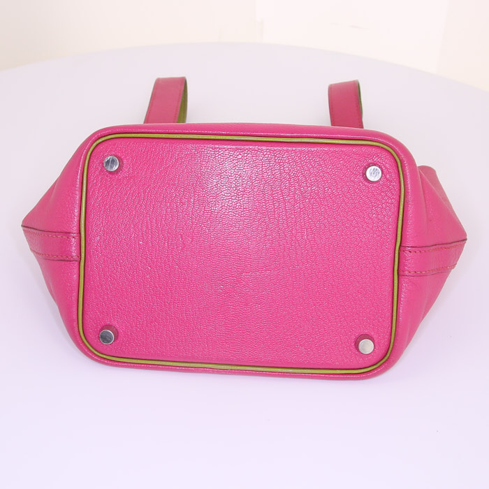 Bolso de mano Hermes Picotin modelo pequeño en cuero togo bicolor rosa y verde y junco verde - Detail D4