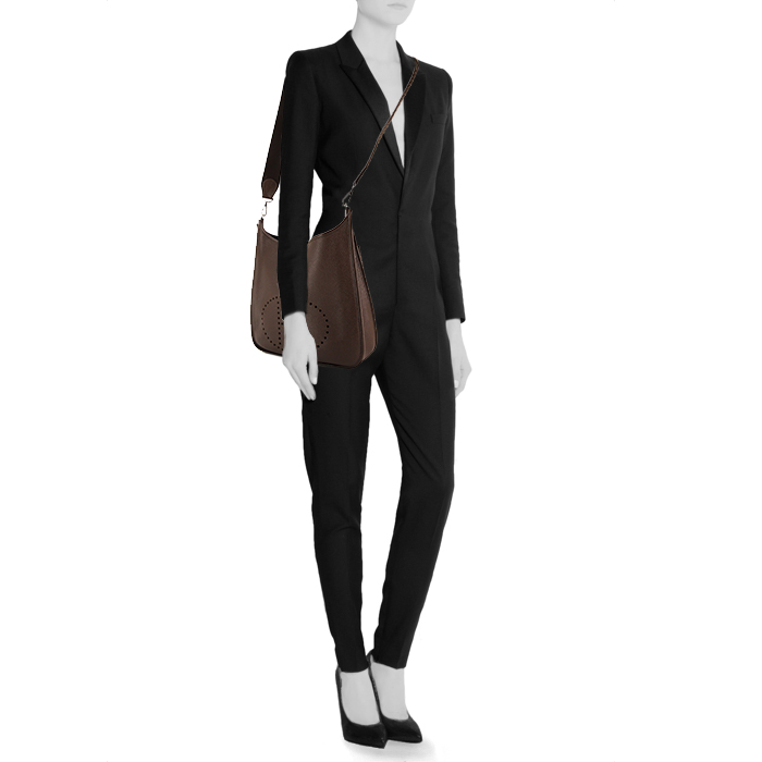 Borsa a tracolla Hermes Evelyne modello medio in pelle togo marrone - Detail D1