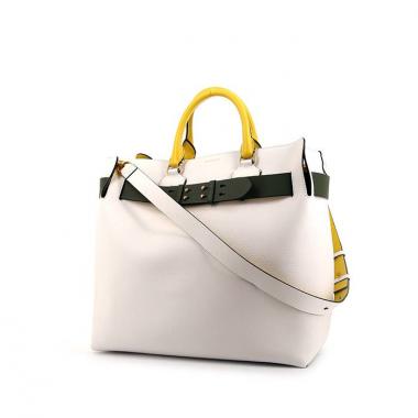 Sac cabas Burberry The Belt grand modèle en cuir grainé blanc jaune et vert