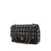 Bolso de mano Chanel Timeless en jersey negro, gris y blanco y cuero negro - 00pp thumbnail